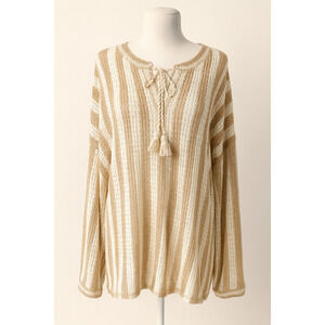 Cato 26/28 Tan Cream Striped Knit Sweater NWT Plus Size Boho Cozy Fall Layering